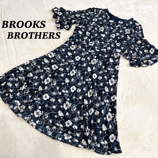 【美品】BROOKS BROTHERS 花柄ワンピース フリル袖 シフォン