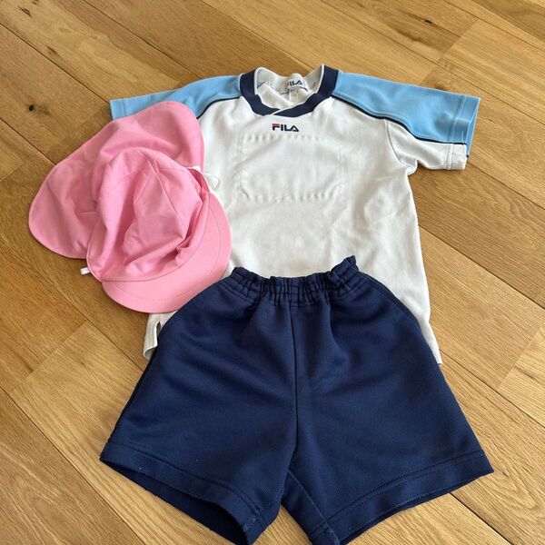 FILA 体操服セット 上120下110サイズ ひかりのくにピンク帽子付き 半袖 ハーフパンツ 体操着 体操服 上下セット 運動着
