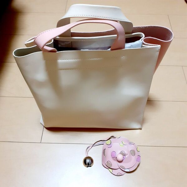 中古美品 送料込フルラ FURLA トートバッグ ハンドバッグ バイカラー ピンク ベージュ