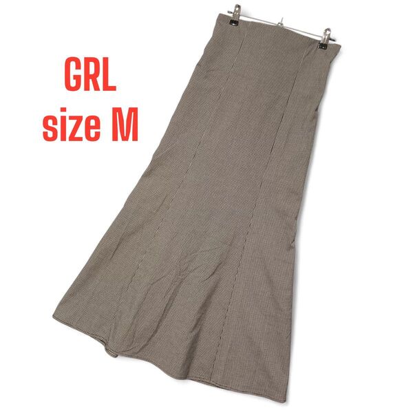 【GRL グレイル】チェック柄バックレースアップハイウエストマーメイドスカート