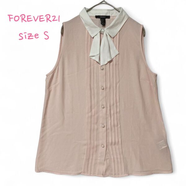 FOREVER21襟付きノースリーブブラウス シャツ リボン S ピンク
