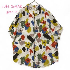 CUBE SUGAR インドレーヨン総柄プリントドルマンスリーブシャツ M