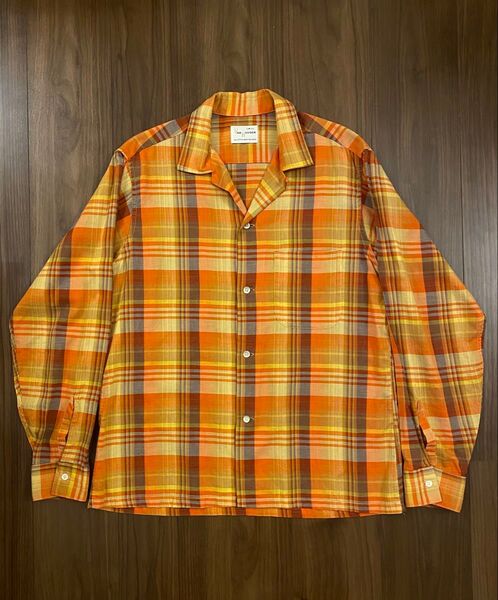 VAN HEUSEN ヴァンヒューゼン 60s オープンカラーシャツ 開襟シャツ ボックスシャツ オンブレチェック M オレンジ系