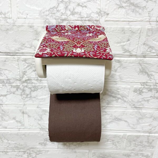 ウィリアムモリスレッド トイレットペーパーホルダーカバー ハンドメイド