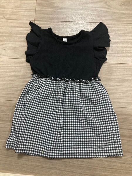 黒×ギンガムチェックワンピース 80サイズ 西松屋