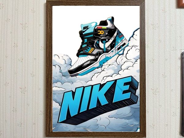 Nike スニーカー アート インテリアポスターフレーム付き木製A4サイズ壁掛け