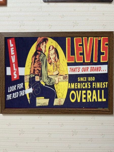 LEVI'S ヴィンテージインテリアポスターA4サイズフレーム付き壁掛け木製