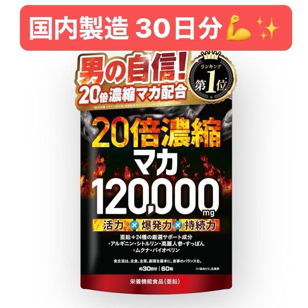 20倍濃縮マカ 120,000mg 活力×爆発力 亜鉛 栄養機能食品 シトルリン アルギニン 60粒 国内製造 サプリメント