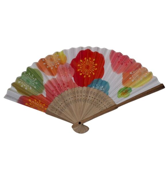 扇子 花柄画風 竹製 カラフル シンプル 夏 レディース 浴衣 着物 和装 赤 21cm 軽量 持ち運び 夏祭り せんす 和柄