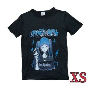 病みかわ 半袖Tシャツ 闇カワイイ 地雷系 量産型 原宿系 ゴスロリ ブラック 黒 夏 半袖 XS SS クルーネック イラスト