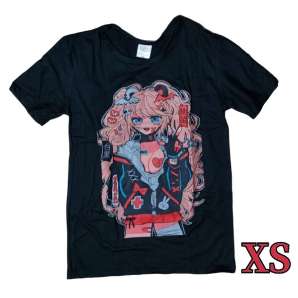 病みかわ 半袖Tシャツ 闇カワイイ 地雷系 量産型 原宿系 ゴスロリ ブラック 黒 夏 半袖 XS SS イラスト クルーネック