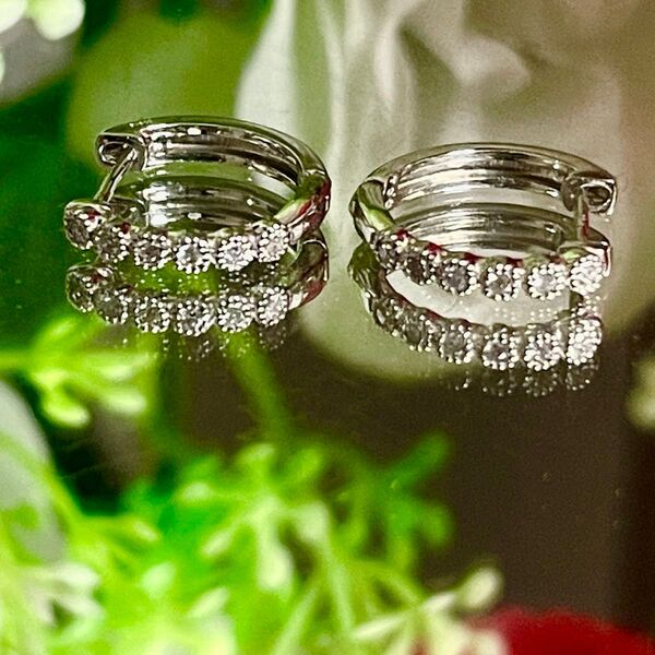 Pt900 ダイヤモンド付 フープピアス D0.04ct