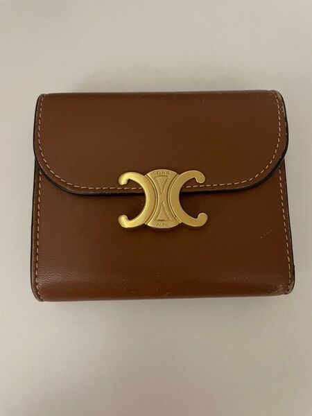 セリーヌ 三つ折り財布 コンパクトウォレット コインケース トリオンフ 金具 CELINE 三つ折り財布