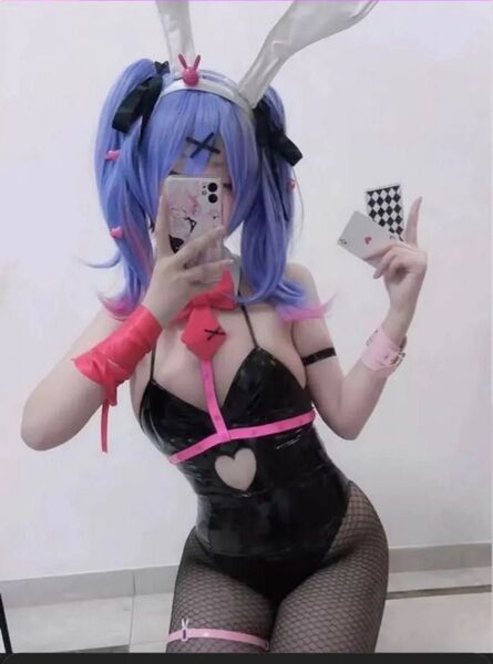 VOCALOID ボカロ 初音ミク ラビットホール コスプレ 衣装 ウィッグ バニーガール エナメル 合皮 黒 ブラック