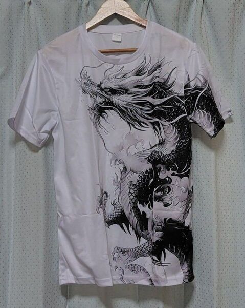 【新品】プリント半袖Tシャツ サイズL ホワイト ドラゴンプリント メンズ向き ※お値引き歓迎