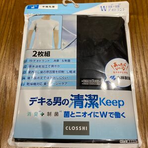新品★2枚組★ Tシャツ M 黒 丸首 無地 肌着 部屋着 ルーム インナー シャツ 紳士 メンズ ニオイ ブラック 小林製薬