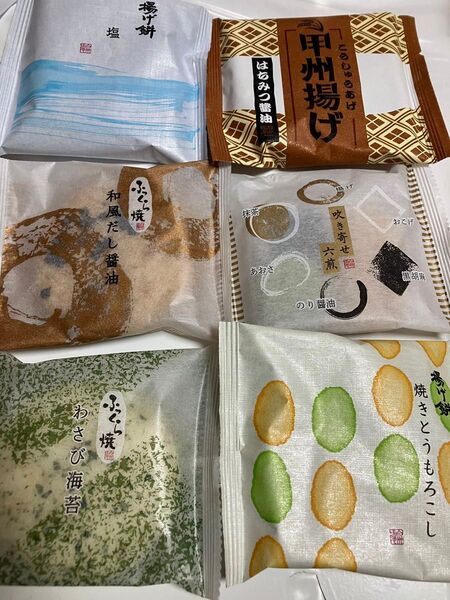 シャトレーゼ ふっくら焼 あられ お煎餅 塩 わさび海苔 甲州揚げはちみつ醤油 和風だし醤油 吹き寄せ六煎 焼きとうもろこし