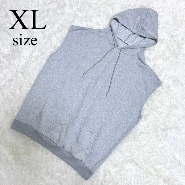 トップス パーカー ノースリーブ メンズ フード グレー XL LL ゆったり ベスト プルオーバー スウェット