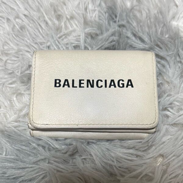 正規 BALENCIAGA バレンシアガ 三つ折り財布 ミニウォレット コンパクト レザー ホワイト