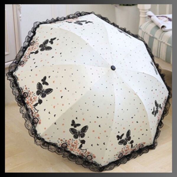晴雨兼用 折りたたみ傘 日傘 雨傘 遮光 蝶柄 レース UVカット 雨具 折り畳み傘 おしゃれ 上品 可愛い