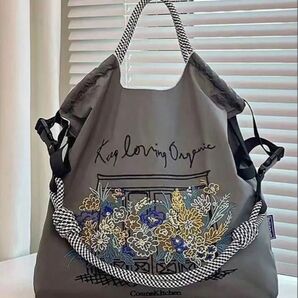 ショルダーベルト付 トートバッグ ボールアンドチェーン エコバッグ 花柄 ストラップ付き レディース ナイロン 刺繍 軽量