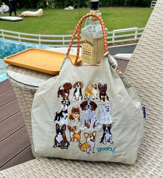 トートバッグ エコバッグ 犬 ドッグ いぬ レディース ボールアンドチェーン 刺繍 お買い物バッグ お散歩バッグ わんちゃん 軽量