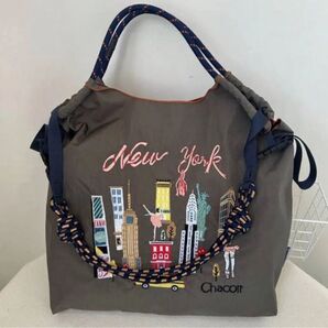 ストラップ付き トートバッグ エコバッグ ボールアンドチェーン 大容量 ショルダーベルト付 刺繍 おしゃれ レディース