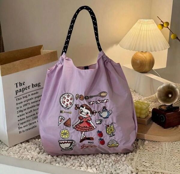 トートバッグ エコバッグ マザーバッグ 不二家 ペコちゃん FUJIYA ボールアンドチェーン お買い物バッグ ナイロン 刺繍