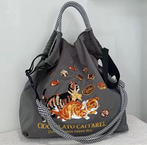 トートバッグ エコバッグ 刺繍 猫 ねこ ボールアンドチェーン おしゃれ 肩かけ 肩掛け お買い物バッグ サブバッグ ストラップ
