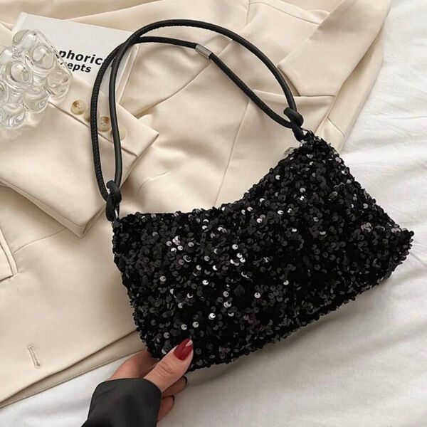トートバッグ パーティーバッグ セレモニー レディース 黒 ブラック スパンコール シンプル 結婚式 ミニバッグ ハンドバッグ