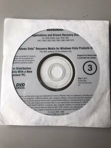 Lenovo Applications and Drivers Recovery　Disc　③　Windows Vista DVD P/N 58Y1263　32-bit