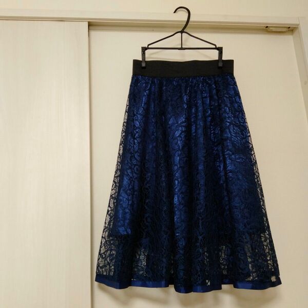 レーススカート 光沢 ネイビー 上品