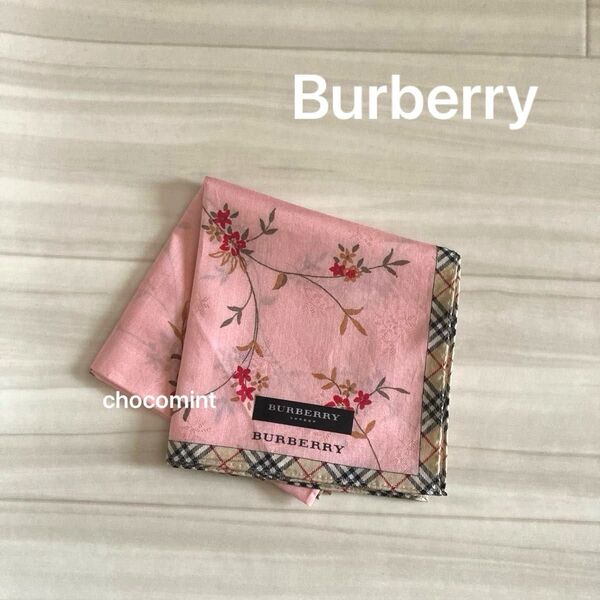 新品未使用★Burberry バーバリー★ノバチェック フラワープリント ハンカチーフ ピンク 日本製 レディース 花柄