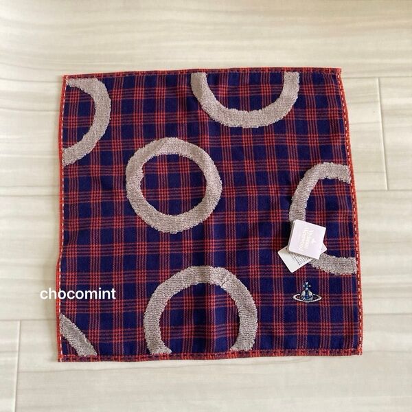 新品未使用《ヴィヴィアンウエストウッドVivienne Westwood》オーヴ刺繍 チェック柄タオルハンカチ ガーゼ×パイル