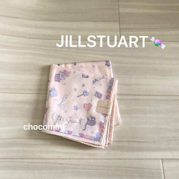 新品未使用★JILLSTUART ジルスチュアート ★星柄 ネコ 総柄プリントハンカチ ハンカチーフ ネコ ラメ