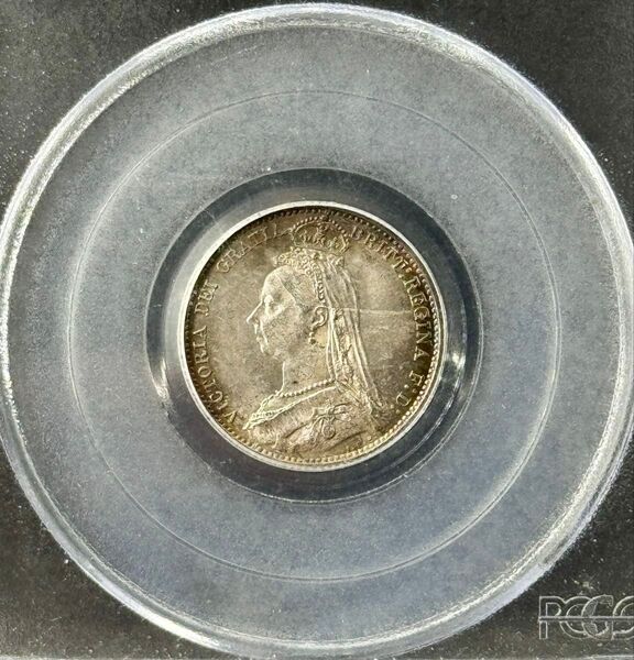 小さくて美しい!! 1887年 ヴィクトリア ジュビリーヘッド 6ペンス PCGS MS63 銀貨 シックスペンス イギリス