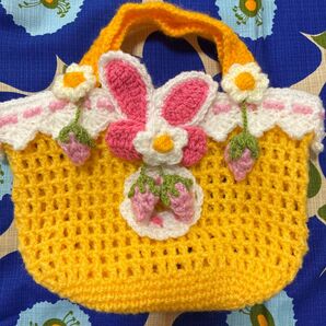 ハンドメイド 手提げバック 鍵編み モチーフ モチーフつなぎ