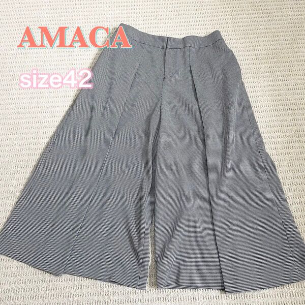 サイズ42 アマカ アンクル丈 ワイドパンツ 千鳥格子 グレー