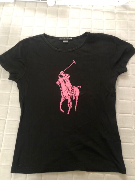 RALPH LAUREN Tシャツ ブラック ピンクロゴ