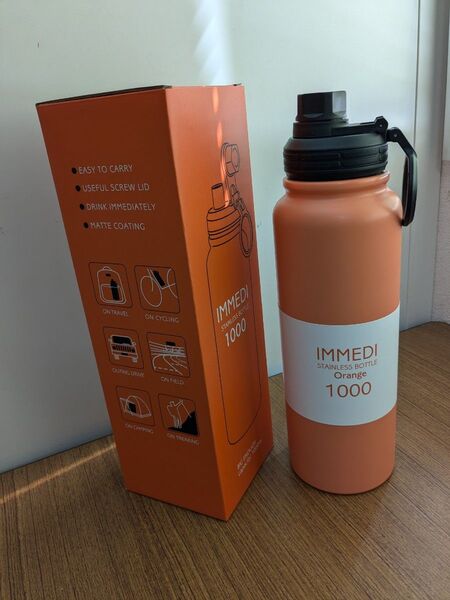 ステンレスボトル 1000ml オレンジ 保冷 1L IMMEDI BOTTLE 氷が入れやすい ボトル 水筒 広口 直飲み