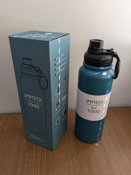 ステンレスボトル 1000ml ブルー 保冷 1L IMMEDI BOTTLE 氷が入れやすい ボトル 水筒 広口 直飲み