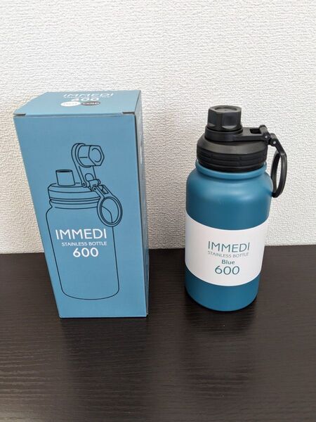 ステンレスボトル 600ml ブルー 保冷 保温 IMMEDI BOTTLE 氷が入れやすい 洗いやすい 広口 直飲み