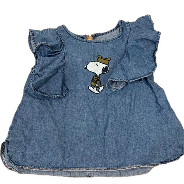 スヌーピー SNOOPY トップス ジーンズ キッズ 女の子 半袖 シャツ フリル 子供服 130cm 中古