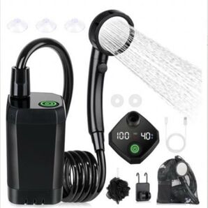 ポータブルシャワー 電動 USB充電式 2mホース 吐水モード アウトドア キャンプ 防災 ブラック
