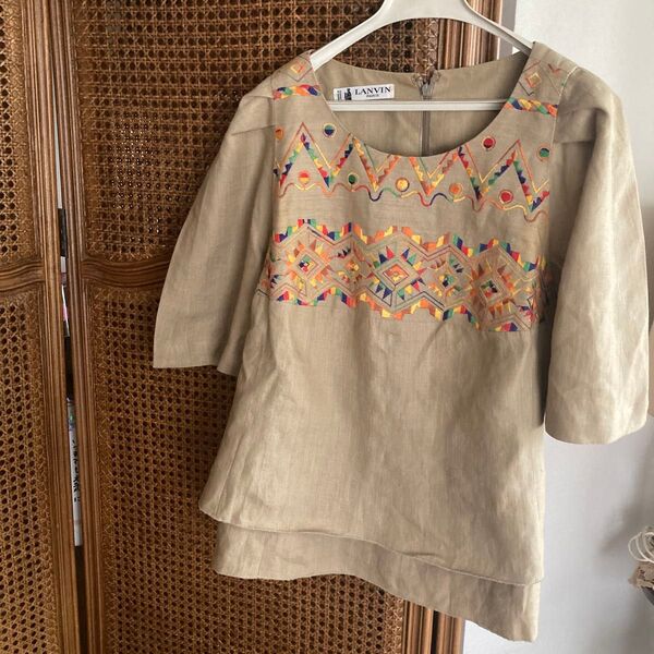 LANVIN トップス 刺繍 ベージュ系