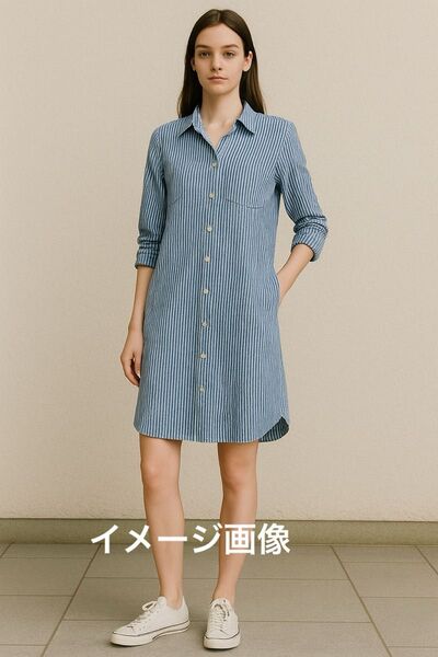 良品計画 無印良品 麻100% ストライプ シャツワンピース 長袖 M