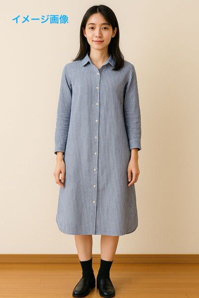 良品計画 無印良品 麻100% ストライプ シャツワンピース 長袖 M