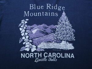 未使用 USA製1985年 BlueRidgeMountains ビンテージ Tシャツ 紺 ネイビー L/風景画 ランドスケープ アート オールド アウトドア ハイキング