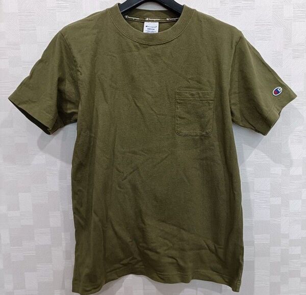 古着 Champion チャンピオン 胸ポケT 半袖Tシャツ ポケットTシャツ モスグリーン カーキ 緑 Mサイズ