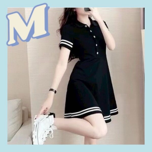 【土日セール】夏 ゴルフウェア ポロシャツ ワンピース Aライン 半袖 XL M